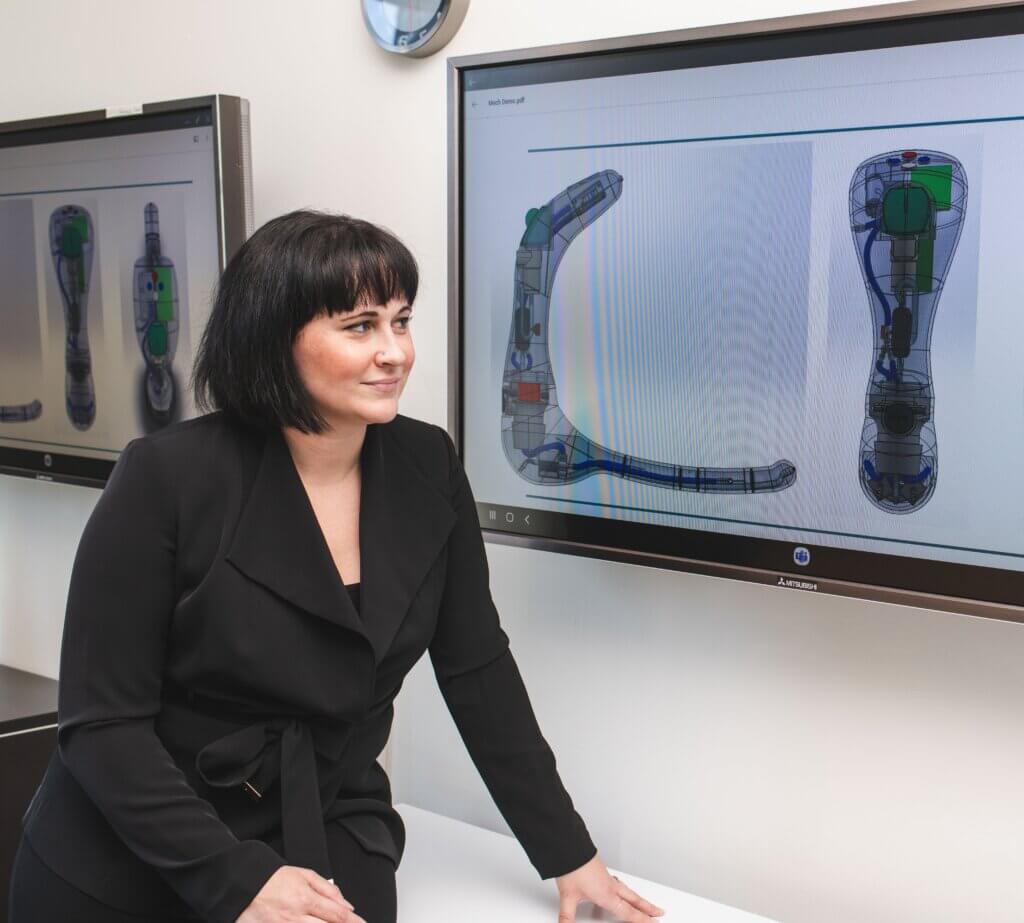 Hylvy up on a display screen in an office